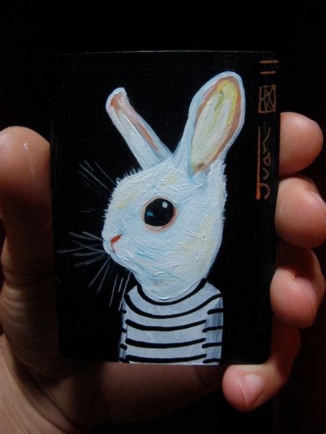 White Rabbit Portrait N3 Aceos Card 25x35 Original Acrylic