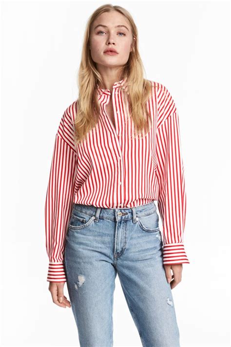 Cotton Shirt Red White Striped Shirt Fashion
