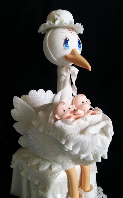 Twins Baby Shower Cake Topper Stork With Twins Babies Cake Decorations
