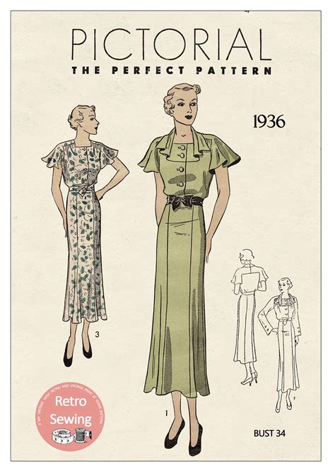 1930s Cape Sleeve Tea Dress Pattern Pdf Sewing Pattern Etsy Uk In