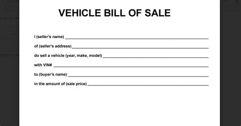 Simple Printable Bill Of Sale For Car