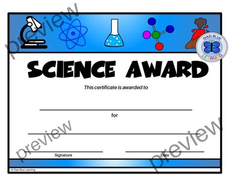 Science Certificate Pdf Science Award Editable Science Etsy