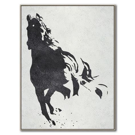 Black White Horse Hand Made Extra Large Canvas Painting Abstract