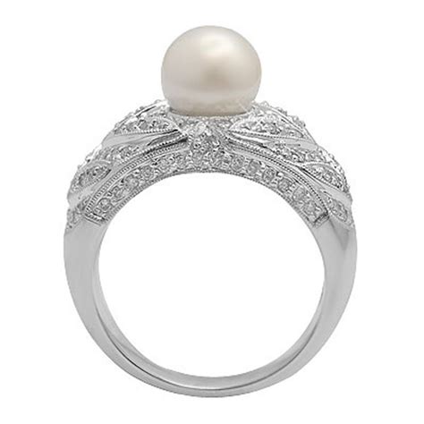 14k Solid White Gold Ring With Pearl And Diamond Jewelryfarm
