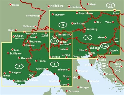 Powrót z austrii przez czechy możliwy tylko do północy. Alpy. Mapa samochodowa 1:500 000. Austria, Słowenia ...