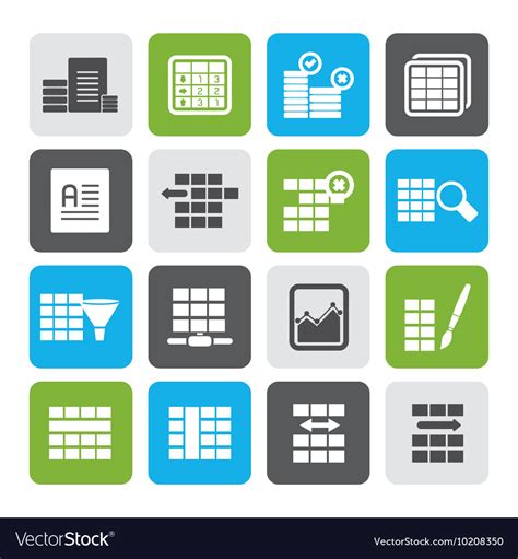 Flat Database And Table Formatting Icons Vector Image