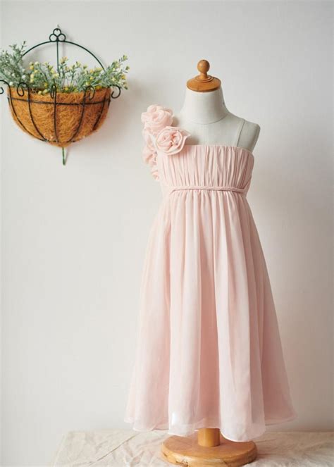 One Shoulder Blush Pink Chiffon Knee Length Flower Girl Dress 2983637 Weddbook