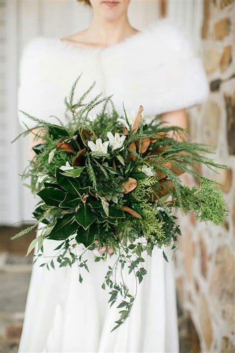 Winter Wedding Bouquet Featuring Mostly Greenery And Foliage Bouquet De