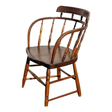 Antique Firehouse Windsor Style French Country Rustic Wood Accent Chair