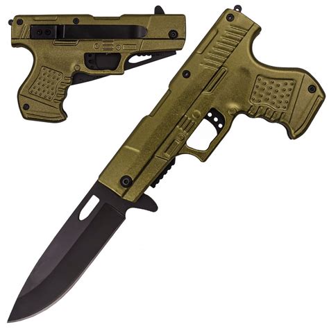 875 Spring Assisted Gun Pistol Knife Olive Drab Anytime Blades
