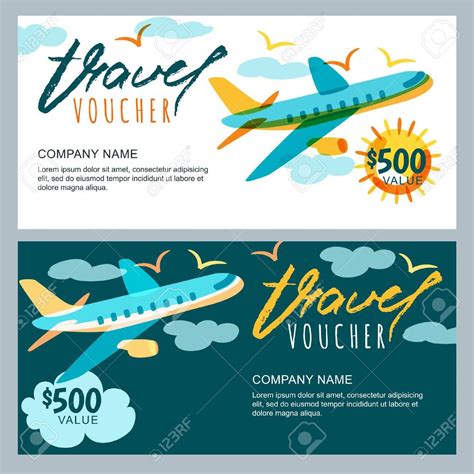 Perfect for birthday gifts, valentines christmas travel ticket surprise, gift certificate printable editable template, personalized gift coupon, instant diy corjl, cruise vacation. Vector Gift Travel Voucher Template. Multicolor Flying with Free Travel Gift Certificate ...