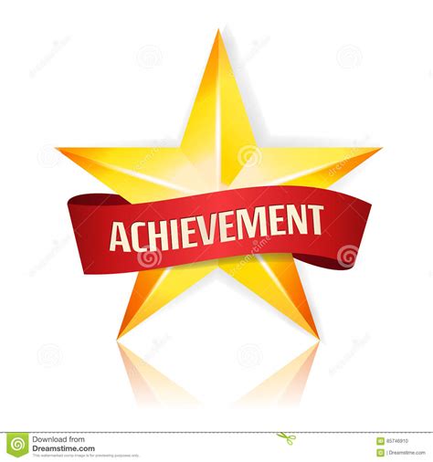 Achievement Vector Star With Red Ribbon. Yellow Sign Place For Text ...