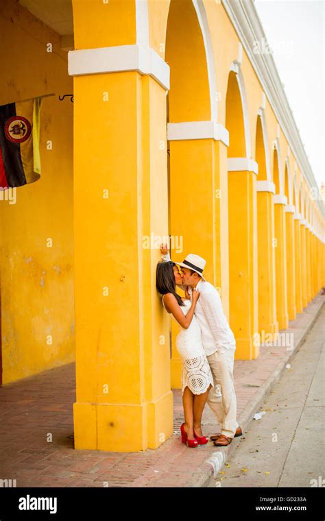 Couple Posing In The Street Old Walled In City Cartagena Colombia