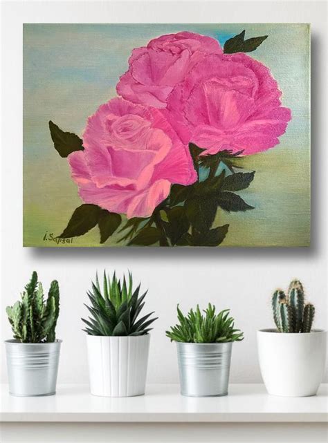 Still Life Rose Flower Oil Painting Pink Rose Flower Wall Décor