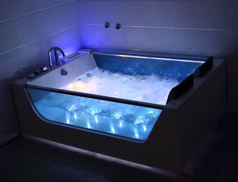 Xxl Whirlpool Bath Tub With 22 Massage Jets Free Standing 2x Glass Led Lightening Heater Spa For