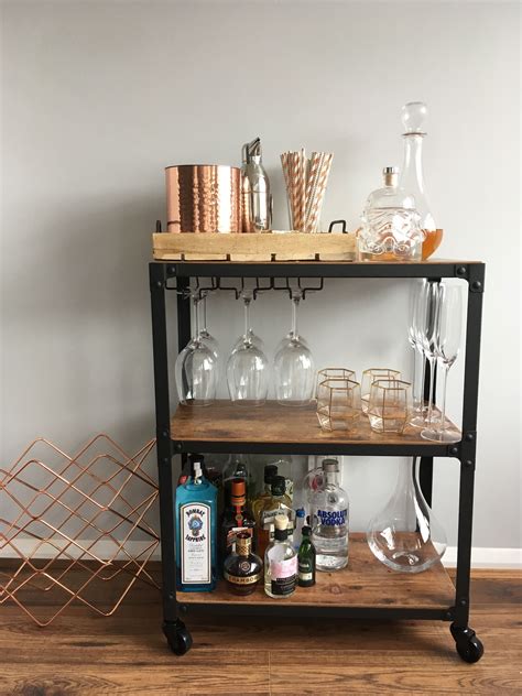Copper industrial style bar cart