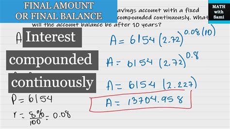 Final Amount Or Final Balance Interest Compounded Continuously Youtube