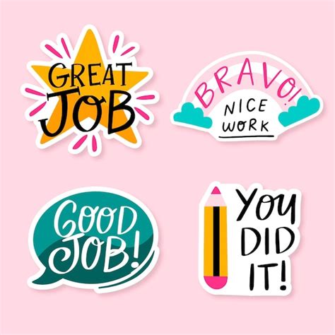 Free Vector Hand Drawn Good Job And Great Job Sticker Collection
