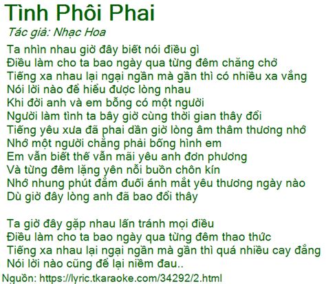 Loi Bai Hat Tinh Phoi Phai Nhac Hoa Co Nhac Nghe