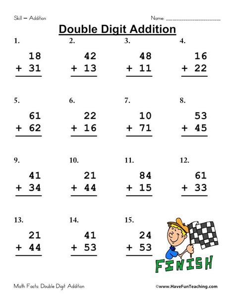 Free Printable Double Digit Addition Facts Worksheet