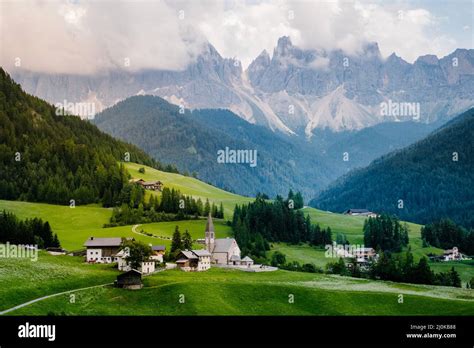 Santa Magdalena Village In Val Di Funes On The Italian Dolomites
