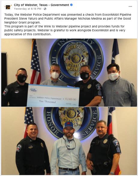 Webster Police Department Presented With Good Neighbor Grant