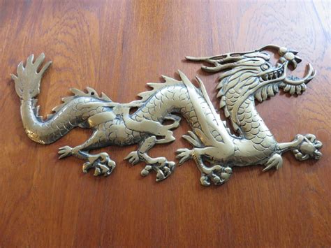 Vintage Brass Chinese Dragon Wall Hanging