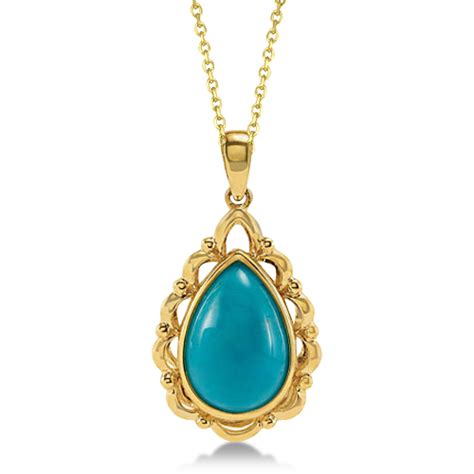 Teardrop Shaped Turquoise Pendant Necklace 14k Yellow Gold 478ct