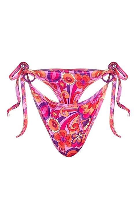 Bright Pink Floral Mini Tie Side Bikini Bottoms Prettylittlething Aus