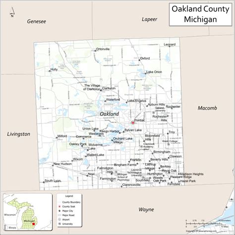 oakland county map michigan where is located cities population highways and facts