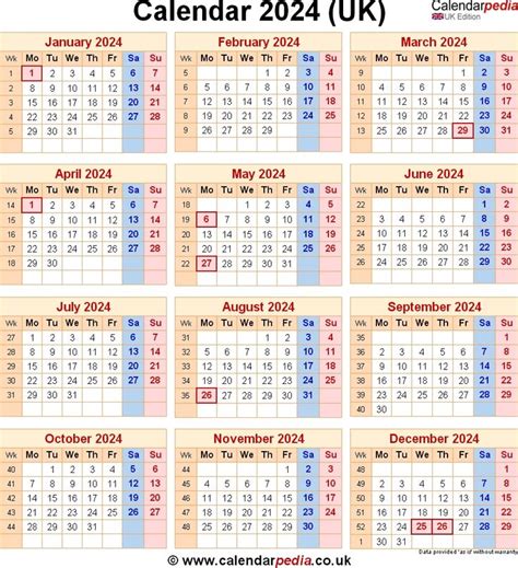 Calendar 2024 Uk With Bank Holidays And Week Numbers Free Printable