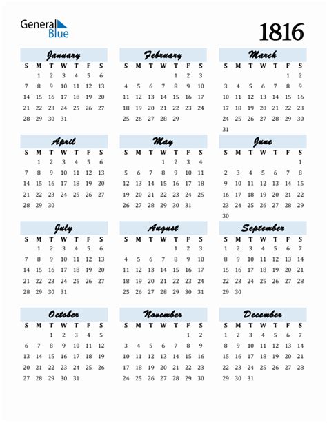 Free 1816 Calendars In Pdf Word Excel