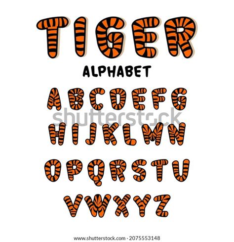 Decorative Tiger Font Alphabet Tiger Patterns Stock Vector Royalty