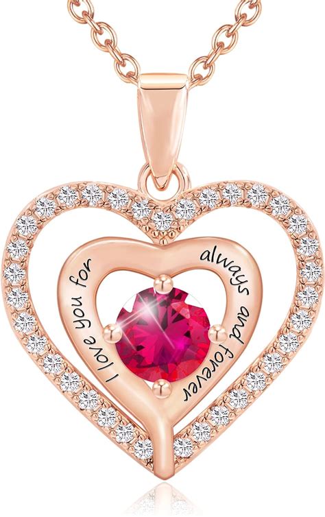Jsjoy Birthstone Heart Necklaces For Women Engraved I Love You For