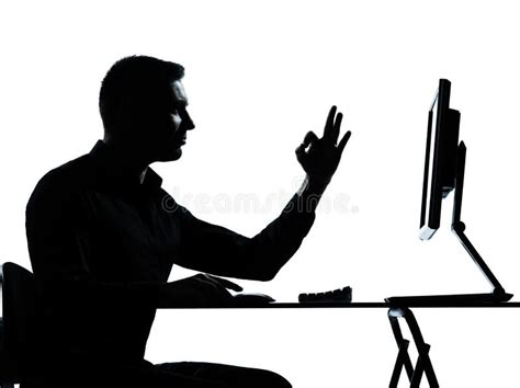 One Business Man Silhouette Computer Computing Ok Gesture Stock Photo