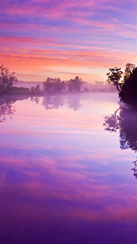Free Download 640x1136 Purple Sky River Trees Reflect Iphone 5