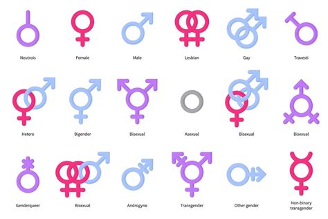Set Of Gender Symbols Of Man Woman Gay Lesbian Bisexual Transgender Etc Vector Art