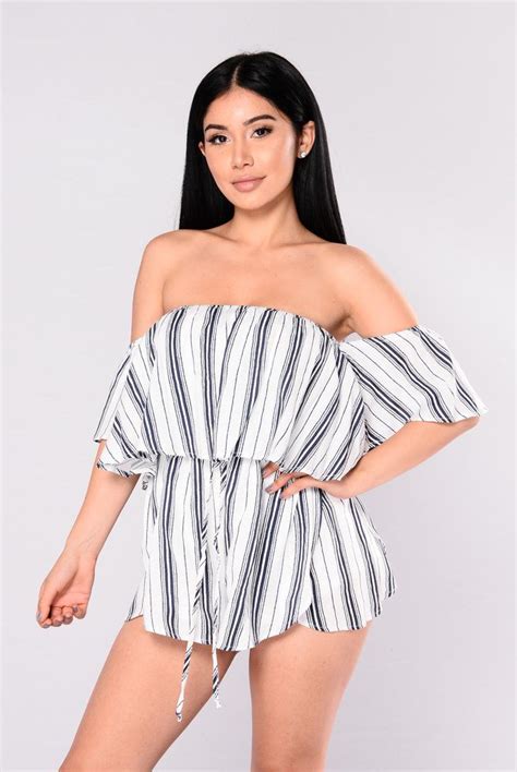 Strive For Stripes Romper Ivory Navy Jumpsuits For Women Outfits For