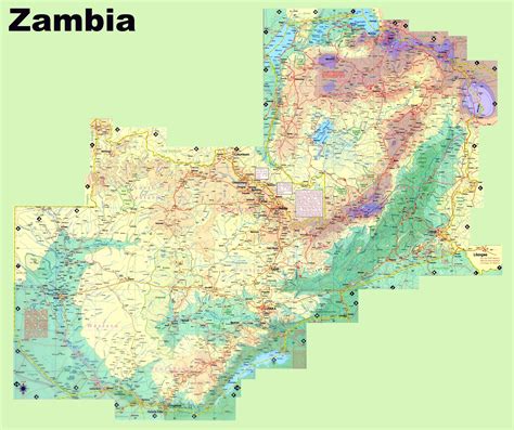 You must read and accept the conditions below. Large detailed elevation map of Zambia with roads, cities ...