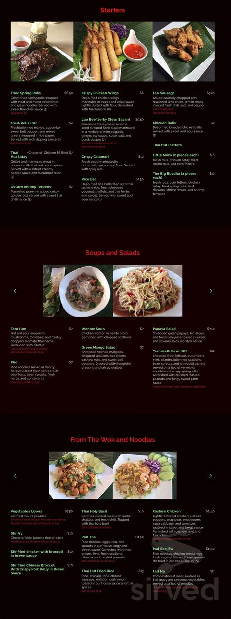 • 9/28/2018 not the worst chinese food i've had delivered or eaten. Thai Hut menu in Stratford, Ontario, Canada