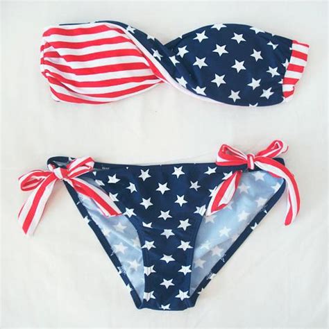 Wholesale Brand American Flag Bikini Summer Lady Push Up Padded Usa Bikinis Boho American Flag