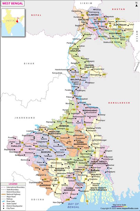 Get The Detailed Map Of West Bengal Showing The Important Areas State