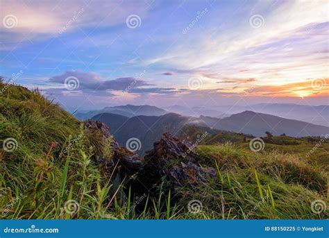 Sunset On Phu Chi Fa Forest Park Thailand Stock Image Image Of