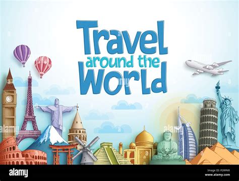 Travel Around The World Vector Background Design With Famous Landmarks