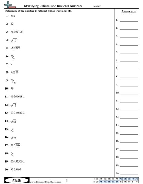 Rational And Irrationsl Numbers Worksheet