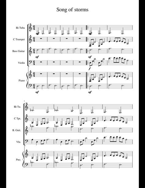 (noted on the optional small notes) which one is your favourite? Song of storms sheet music for Violin, Piano, Tuba, Trumpet download free in PDF or MIDI
