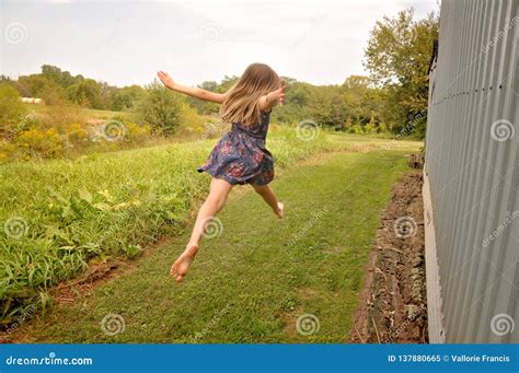 Girl Jumping With Bare Feet Stock Image Image Of Edge Happy 137880665