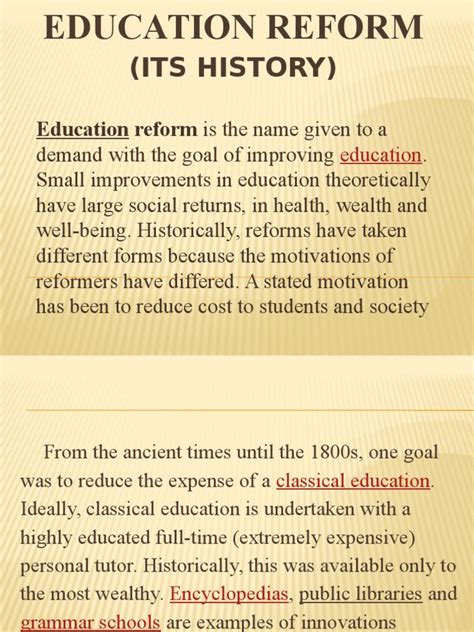 Its History Education Reform Is The Name Given To A Education