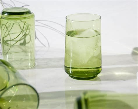 Simple Green Juice Glasses Set Of 6 Footed And Gently Etsy