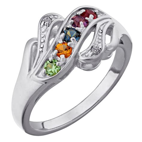Sterling Silver Mothers Birthstone Ring With Diamond Accent 17461
